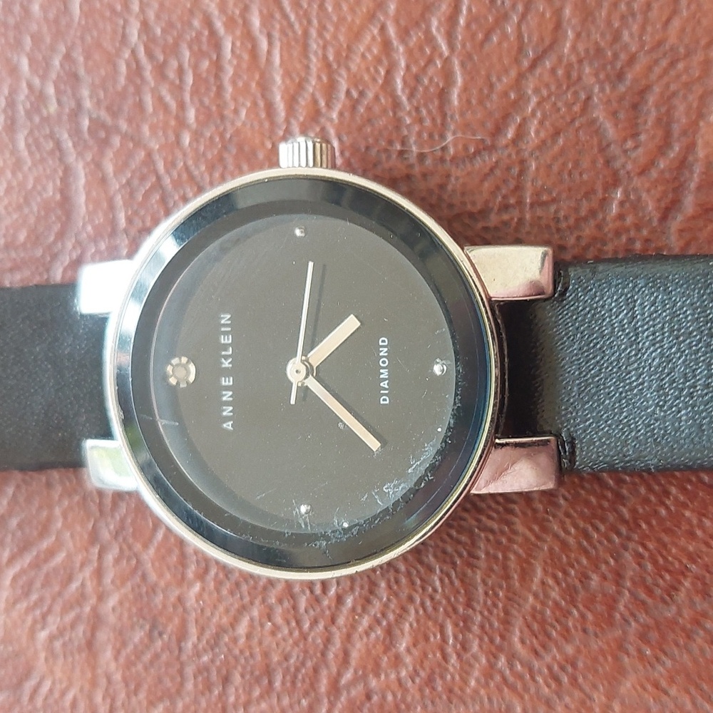 Anne Klein AK/1477 Diamond Accent Watch - Black Dial & Silver Tone